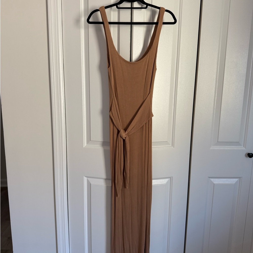 Reformation Tan Ribbed Maxi Dress